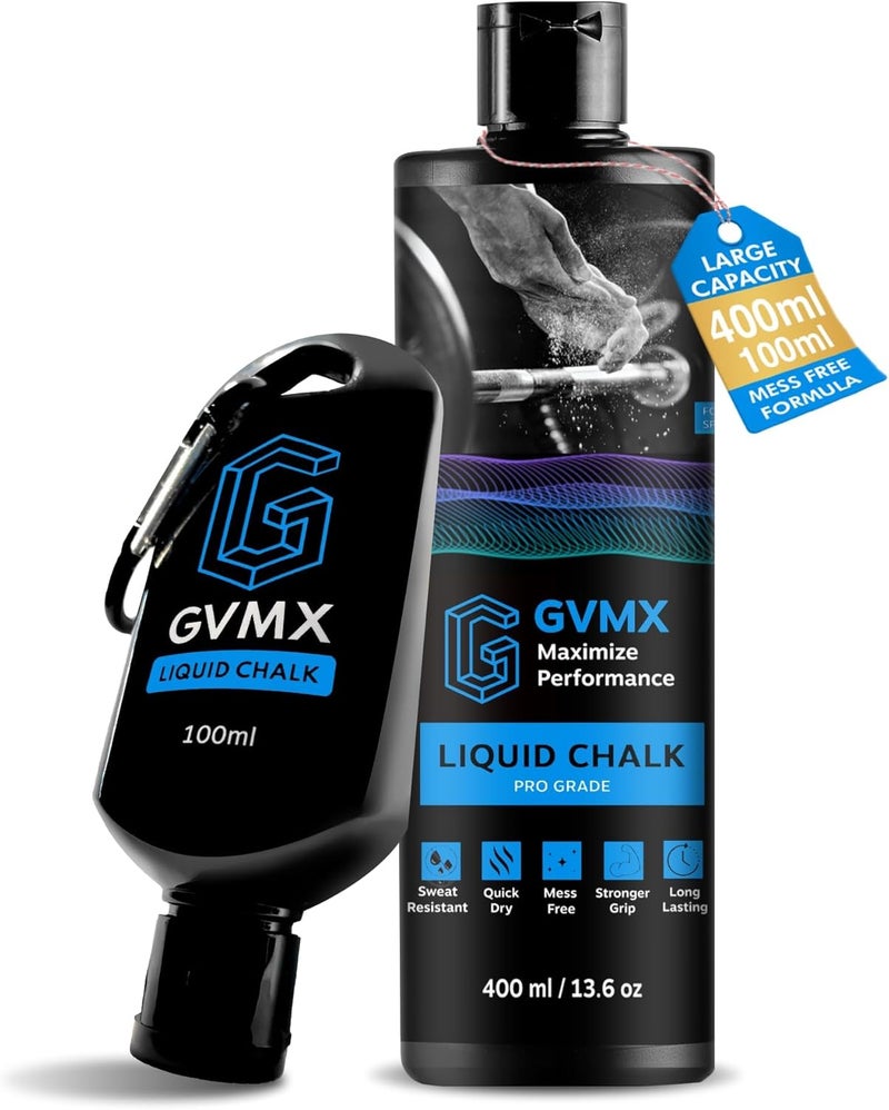 GVMX 50ML/100ML/400ML Superior Grip Premium Liquid Chalk. Long Lasting Mess-Free Gym Chalk for Weightlifting, Gymnastics, Climbing. Fast Drying Refillable Gym Accessories. Package May Vary. - Image 1